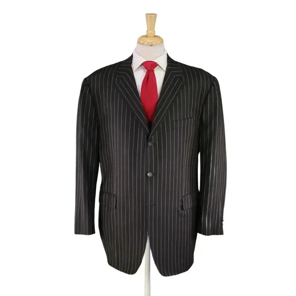 Alfred Dunhill London by Caruso Black w/ Gold Bold Stripe Wool Suit 48L